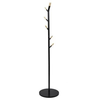 Home Deco Factory Kapstok - zwart - metaal/hout - 6 haken - 175 cm - staand