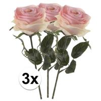Kunstbloem roos Simone - 3x - licht roze - 45 cm - decoratie bloemen