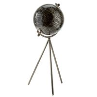 Decoratie wereldbol/globe zwart op metalen voet 20 x 57 cm