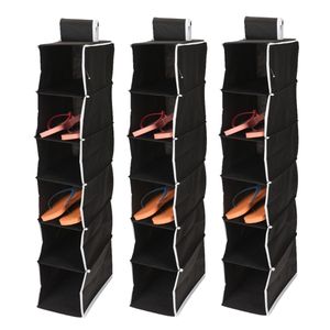 3x stuks hangende kast organizers zwart met 6 vakken 15 x 30 x 84 cm