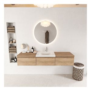 Mondiaz Bukla 180cm badmeubel met module 60 kleur washed oak met 3 lades wastafel midden 1 kraangat kleur talc