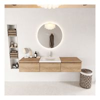 Mondiaz Bukla 180cm badmeubel met module 60 kleur washed oak met 3 lades wastafel midden 1 kraangat kleur talc Mondiaz Bukla 180cm badmeubel met module 60 kleur washed oak met 3 lades wastafel midden 1 kraangat kleur talc
