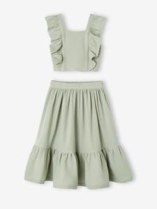 Ceremonie-set blouse en rok met volant voor meisjes saliegroen