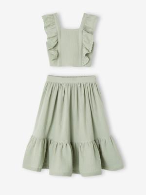 Ceremonie-set blouse en rok met volant voor meisjes saliegroen