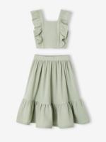 Ceremonie-set blouse en rok met volant voor meisjes saliegroen
