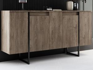 Dressoir LUXANA 4 deuren walnoot/zwart