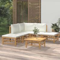 6-delige Loungeset met kussens bamboe crèmewit