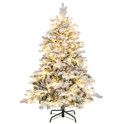 Kunstkerstboom 135 cm 757 Takken 260 Warmwitte LED-lampjes Geflockt Scharnierend Voorgeïnstalleerde Lampjes
