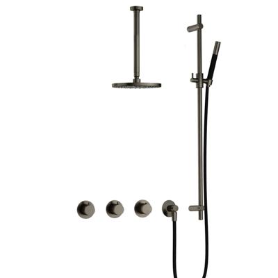 Hotbath Cobber - CB7067 - Inbouw Regendoucheset - Verouderd Ijzer - 2 Stopkranen - Thermostatisch - Plafondbuis 30 cm - Hoofddouche 200 mm - Staafhanddouche - Glijstang 900 mm - Waterbesparend