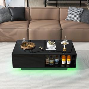 LED Salontafel Moderne Middentafel in Hoogglans met Open Vak en Lade Accenttafel met Verlichting en Afstandsbediening voor Woonkamer