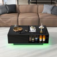 LED Salontafel Moderne Middentafel in Hoogglans met Open Vak en Lade Accenttafel met Verlichting en Afstandsbediening voor Woonkamer LED Salontafel Moderne Middentafel in Hoogglans met Open Vak en Lade Accenttafel met Verlichting en Afstandsbediening voor Woonkamer