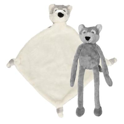 Pluche dieren setje Wolf knuffel van 33 cm en tutteldoekje 40 cm