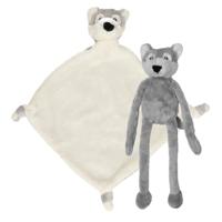 Pluche dieren setje Wolf knuffel van 33 cm en tutteldoekje 40 cm