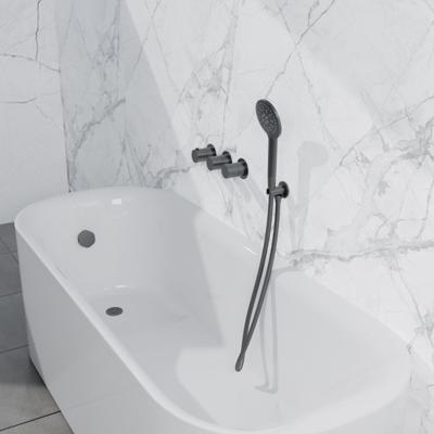 Fortifura Nebbio Badcombinatie-set - thermostaatkraan - inbouwdeel - inbouw uitbreiding - wandaansluitbocht - metalen doucheslang - ronde handdouche - badafvoer opbouw - geborsteld gunmetal PVD SW1183068 SW1183076 SW1183081 SW766536 SW706207 SW
