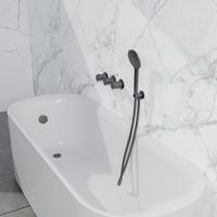 Fortifura Nebbio Badcombinatie-set - thermostaatkraan - inbouwdeel - inbouw uitbreiding - wandaansluitbocht - metalen doucheslang - ronde handdouche - badafvoer opbouw - geborsteld gunmetal PVD SW1183068 SW1183076 SW1183081 SW766536 SW706207 SW