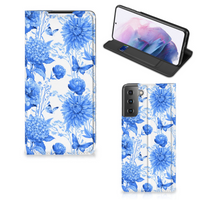 Smart Cover voor Samsung Galaxy S21 Plus Flowers Blue - thumbnail