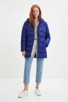 Lange gewatteerde jas met tekst - BLUE - L