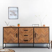 Livingfurn Dressoir Accent Visgraat Teak en staal, 180cm - Bruin - thumbnail