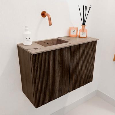 Toiletmeubel Mondiaz Joya Dlux | 60 cm | Meubelkleur Walnut | Faye wastafel Arena Wasbak Links | Zonder kraangat(en)