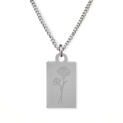 Gegraveerde geboortebloem ketting OUD DESIGN - Stainless steel - Zilver - Rechthoek - Oktober - goudsbloem