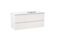Linie Lado zwevend badmeubel 120 x 46 cm mat wit met Vano asymmetrisch rechtse wastafel in glanzend composiet marmer - thumbnail