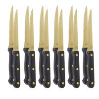 OTIX Steakmessen - Set van 12 Stuks - Goud - Zwart - Vaatwasserbestendig - Steakmessenset - RVS