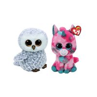 Ty - Knuffel - Beanie Boo's - Gumball Unicorn & Owlette Owl - thumbnail