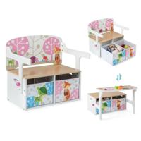 3-In-1 Ombouwbare Activiteitenbank voor Kinderen Tafel- en Stoelset met 2 Afneembare Stoffen Bladen om te Tekenen en te Spelen Wit