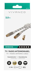 Vivanco Antenne Aansluitkabel [1x Antennestekker 75 Ω - 1x Antennebus 75 Ω] 3.00 m Vergulde steekcontacten, Viervoudig afgeschermd, Met Ferrietkern Wit
