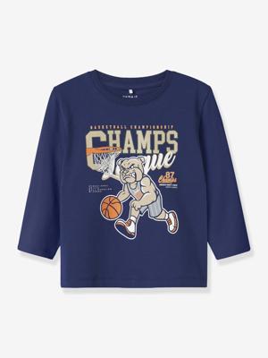 T-shirt met lange mouwen NMMLINCOM NAME IT, boxy pasvorm blauw