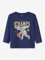 T-shirt met lange mouwen NMMLINCOM NAME IT, boxy pasvorm blauw