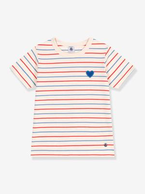 Kindershirt met strepen, hartje en korte mouwen PETIT BATEAU vanille