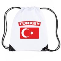 Turkije thema sporttas - nylon rijgkoord rugzak - wit met vlag print - supporters