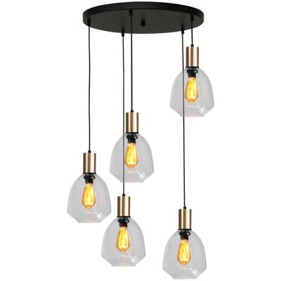Masterlight 5-lichts vide hanglamp - goud -Porto met Nicolette clear glazen - 2712-05-02-50-5-12