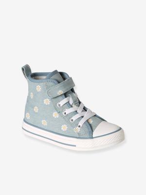 Synthetische hoge baskets voor kinderen jeansblauw