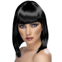 Bobline pruik - zwart haar - dames - verkleden - halloween - pruiken - met pony