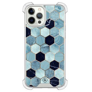 iPhone 12 (Pro) siliconen shockproof hoesje - Blue cubes