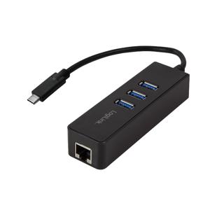 LogiLink USB 3.2 Gen 1 (USB 3.0) Adapter [1x USB 3.2 Gen 1 stekker C (USB 3.0) - 1x RJ45-bus, USB 3.2 Gen 1 bus A (USB 3.0)] USB-C 3-Port Hub with Gigabit