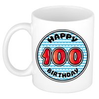 Verjaardag cadeau mok - 100 jaar - blauw - gestreept - 300 ml - keramiek Verjaardag cadeau mok - 100 jaar - blauw - gestreept - 300 ml - keramiek