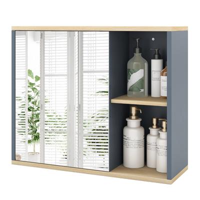 Badkamermeubel met Spiegel Wandgemonteerd Badkamermeubel met Spiegeldeur Wandkast met Verstelbare Plank en Zijvakken