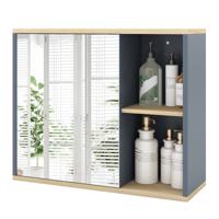 Badkamermeubel met Spiegel Wandgemonteerd Badkamermeubel met Spiegeldeur Wandkast met Verstelbare Plank en Zijvakken