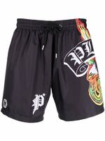 Philipp Plein short de bain à logo imprimé - Noir