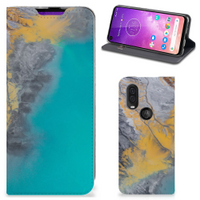 Motorola One Vision Standcase Marble Blue Gold - thumbnail