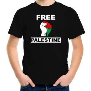Demonstratie Palestina t-shirt met Free Palestine zwart kinderen XL (158-164)  -