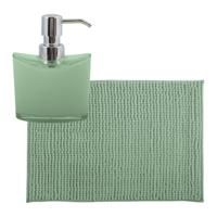 MSV badkamer droogloop mat/tapijtje - 40 x 60 cm - en zelfde kleur zeeppompje 260 ml - groen