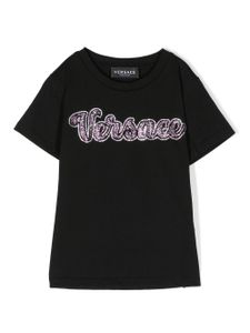 Versace Kids t-shirt à logo orné de cristaux - Noir