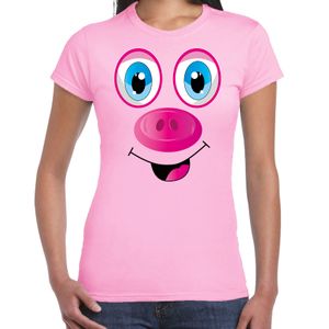 Dieren verkleed t-shirt dames - varken gezicht - carnavalskleding - lichtroze 2XL  -