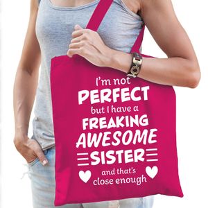 Freaking awesome sister / zus cadeau tas roze voor dames