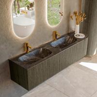 Badmeubel Mondiaz Kurve-Dlux | 175 cm cm | Meubelkleur Shadow | Wastafelkleur Lava | Solid surface | Dubbel / Links spoelbak | 2 kraangaten