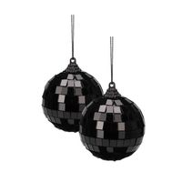 Christmas Decoration disco kerstbal - 2x st - zwart - 8 cm - kunststof - Kerstbal - thumbnail